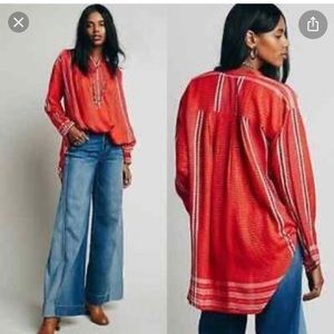 Free People yarn dye lurex red tunic